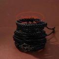 6Pcs Set Men's Vintage Braided Cowhide Bracelet Multi-layer Leather Bracelet For Men's And Boy's. 