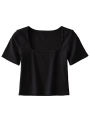 Women Square Neck Rib Crop T-shirt Short Sleeve Crop Top.