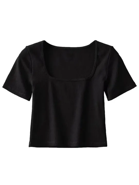 Women%20Square%20Neck%20Rib%20Crop%20T-shirt%20Short%20Sleeve%20Crop%20Top%20-%20Image%204