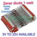ZENER DIODE 1W DO-41 3V 3.3V 3.9V 4.3V 4.7V 5.6V 6.2V 6.8V 7.5V 8.2V 9.1V 10V 12V 13V 15V 16V 18V 20V 22V 24V 27V 30V 33V AVAILABLE I N LIMITED QUALITY.. 
