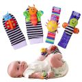 4Pcs Baby Toy 0-12 Months Baby Rattles Toys Animal Socks Wrist Strap + Rattle Baby Foot Socks Bug Wrist Strap Baby Socks New. 