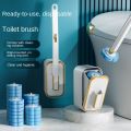 1 Set of Wall-Mounted Long-Handle Disposable Toilet Brush Set, with Built-In Antibacterial Cleaning Liquid and Replacement Brush Heads, for Clean and Hygienic Cleaning Without Dead Corners.