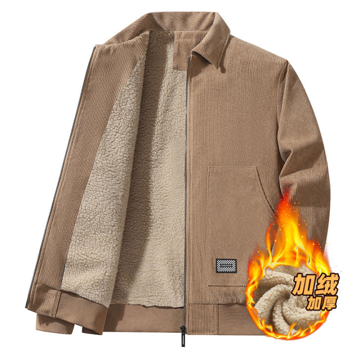 2025 Male Thermal Windbreaker Plus Size Men's Warm Winter Corduroy Jackets and Coats Fur Collar Winter Casual Jacket Outwear