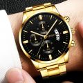 2023 Fashion Men Gold Stainless Steel Watch Luxury Calendar Quartz Wrist Watch Mens Business Watches for Man Clock Reloj Hombre. 
