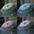 1PCS Portable cute flower household rain gear cherry blossom transparent umbrella wind and rain protection 3 fold PVC umbrella. 