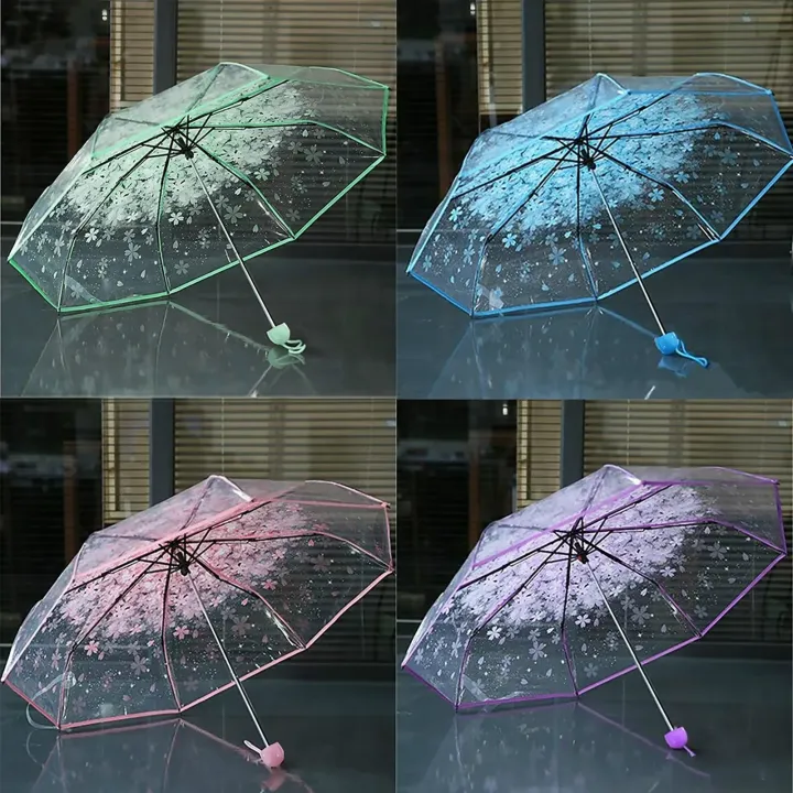 1PCS%20Portable%20cute%20flower%20household%20rain%20gear%20cherry%20blossom%20transparent%20umbrella%20wind%20and%20rain%20protection%203%20fold%20PVC%20umbrella%20-%20Image%205