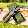 Stainless Steel 7 in 1 Camping Cutlery Set - Foldable Multifunctional Outdoor Tableware with Fork Spoon Knife for Picnic Hiking.