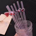 4Pcs Reusable Straws Glass Straws Heart Design with 1 Cleaning Brush for Smoothies Milkshakes Juices ,Valentine's Day . 