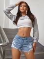Fashionable Distressed Denim Shorts Women's Summer New Style Personality Shorts Hot Sale Straight Leg Mid Waist Made in China.