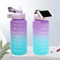 3Pcs/Set Large Capacity Water Bottle Set,Portable Plastic Frosted Gradient Color Water Bottle With Time Marker And Hanging Rope. 
