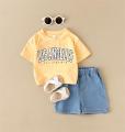 Summer New Baby Clothes Infant Letter Printing Top+Denim shorts Set Baby Boys Girls Casual Baby Set Newborn Baby Clothes 2Pcs. 