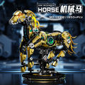 Mechanical horse building block model with movable limbs and lights, DIY dynamic assembly toy, programmable STEM education set.