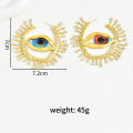 Gold Color Big Evil Eye Hoop Earrings For Women Gold Color Exaggerated Crystal Stone Left Right Side Statement Earrings For Girl. 