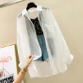 Turn-Down Neck Long Sleeve See-through Thin Shirt And Blouses Loose Women Clothing Casual Solid OL Top 2024 Lady Trend Simple. 