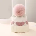 Fur Pompom Baby Hat Heart Printed Knitting Autumn Winter Newborn Infant Beanie Cap Toddler Warm Crochet Girls Boys Hats. 