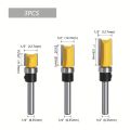 1/3/4PCS 1/4" Shank Flush Trim Router Bit Set - Double-Edge Bearing Cutter for Extended Length Woodworking. 