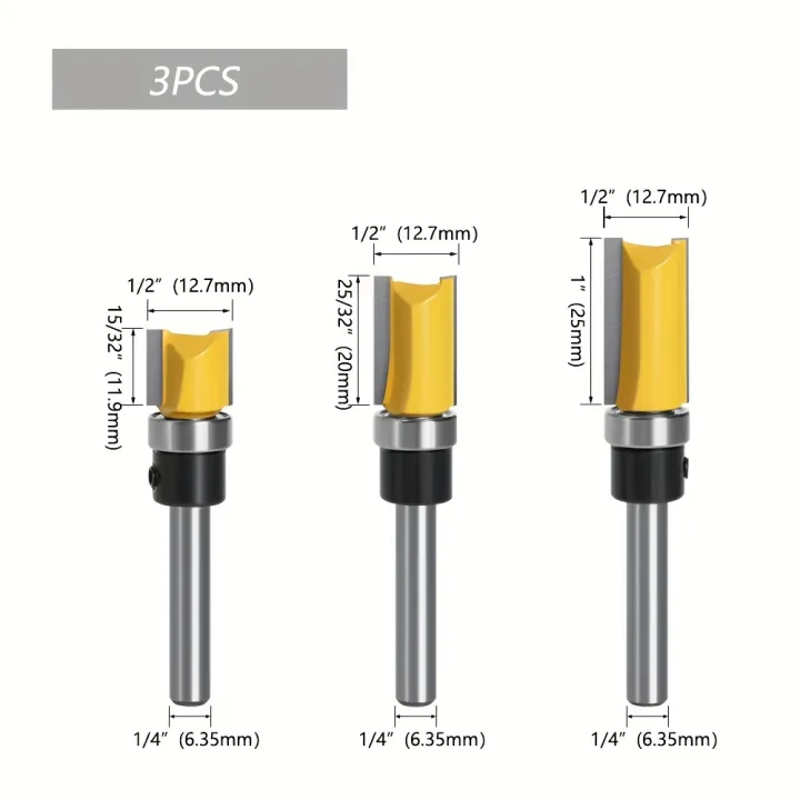 1/3/4PCS%201/4"%20Shank%20Flush%20Trim%20Router%20Bit%20Set%20-%20Double-Edge%20Bearing%20Cutter%20for%20Extended%20Length%20Woodworking%20-%20Image%204