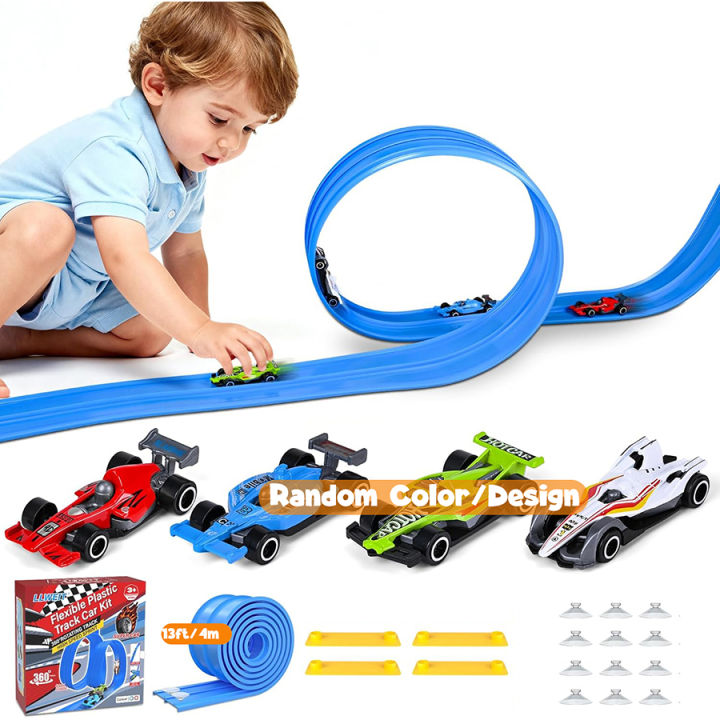 Plastic Flexible Race Car Track for Kids Toy with 12 Suction Cups &4 ...