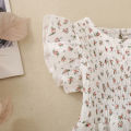 Summer female infant white short-sleeved grass-printed triangular Romper and bow two-piece set sweet and cute. 