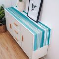 VIKAMA Trendy Turquoise Abstract Line Print Table Runner, For Kitchen, Dining Table, Dining Room, Spring Party Table Home Decor. 
