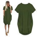 Plus Size Women Short Sleeve O-Neck Loose Casual Dresses.