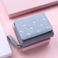 Women's Short Embroidered Love Zero Wallet Zipper Buckle Large Capacity Card Bag Versatile Fashion Simple. 