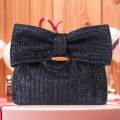 Women Straw Woven Handbag Zipper Closure with Bow Weaving Clutch Bag Versatile Female Party Wedding Bag. 