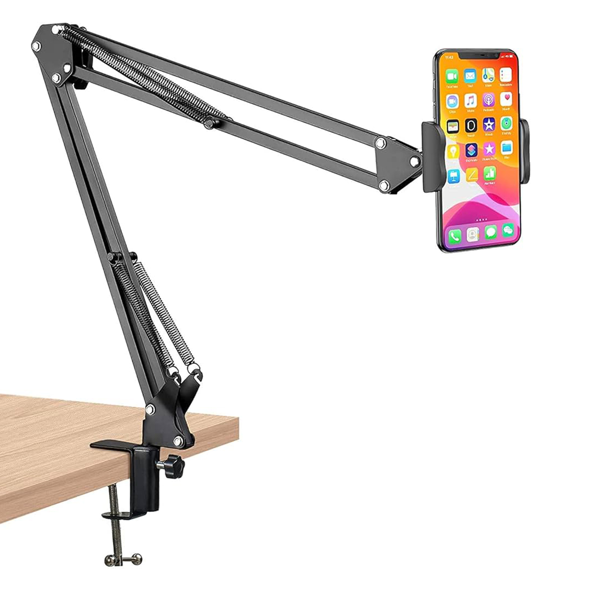 Overhead Video Stand Mobile Holder Articulating Arm for Tablets and Phones, Adjustable Height, 360° Rotation, Scissor Boom Arm Mount for Streaming, Crafting, and Baking