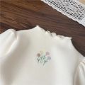 Baby Girls Top Winter Kids Warm Thickening Sweater Children Puff Sleeve Flower Embroidery Bottom Shirt 1-6 Years Casual Clothing. 