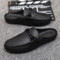 Leather Men Half Slippers Summer Breathable Mens Casual Shoes Slip-on Lazy Driving Shoes Comfortable Walking Loafers Moccasins.