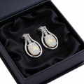 Hypoallergenic White Fire Oval Opal Earrings Gift,Anniversary Birthday,Elegant Cubic Zircon Accent Luxury Jewelry Gift for Women. 
