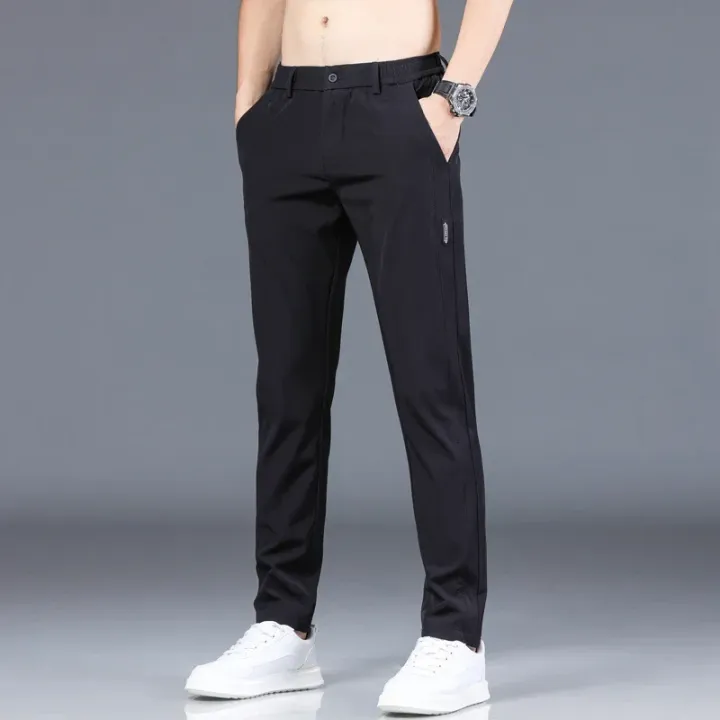 2024%20Summer%20New%20Thin%20Ice%20Silk%20Stretch%20Men's%20Pants%20Casual%20Elastic%20Waist%20Smooth%20Trouser%20Pants%20Male%20Brand%20Clothing%205%20Colour%20-%20Image%206