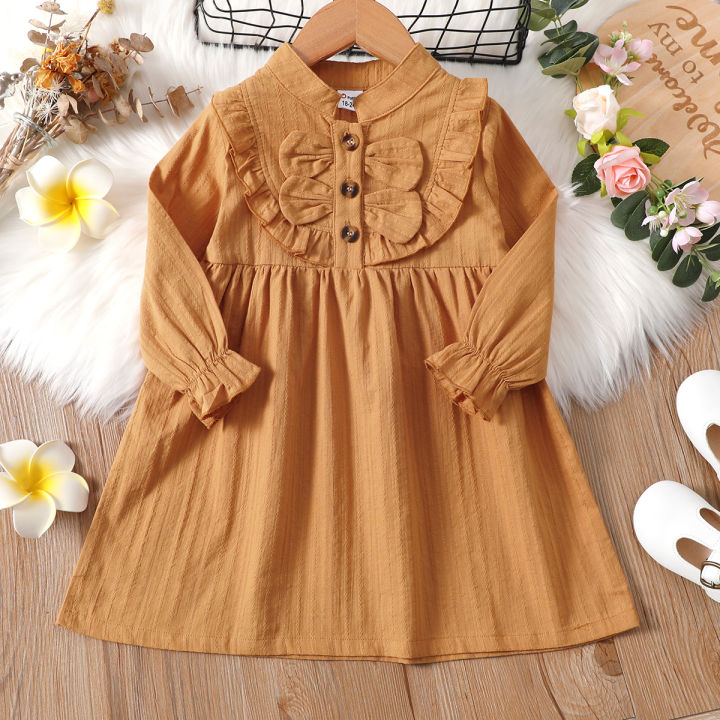1-6%20Years%20Kid%20Girls%20Dress%20Solid%20Long%20Sleeve%20Fashion%20and%20Casual%20Korean%20Dress%20Spring&Autumn%20Toddlers%20Girls%20Daily%20Versatile%20Clothes%20-%20Image%202