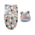 Baby Blanket Hat Set Cartoon Printed Cotton Newborn Swaddle Adjustable Infant Blankets Wraps Applicable All Seasons 0-6 Months. 