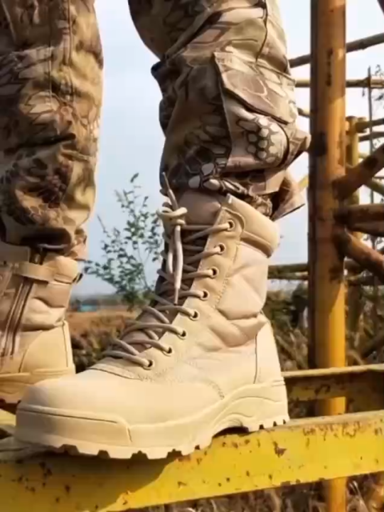 Tactical Boots Combat Swat and Tactical Shoes Camel / Khaki Long Shoes, Swat Original Hiking, army long Duty Boot