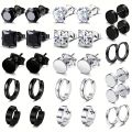 4-14 Pairs Earrings For Men, Black Earrings Mens Earrings, Stainless Steel Stud Earrings For Women Huggie Hoop Earrings Set. 