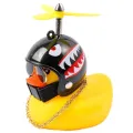 Small Yellow Duck Put A Helmet Sunglasses Propeller Duckling Car Cute Decoration. 