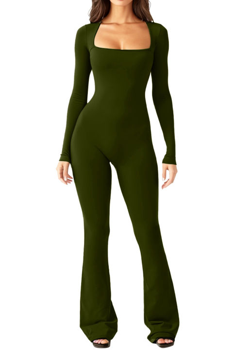 Foreign%20Trade%20Women's%20Long%20Sleeved%20Waist%20Cinching%20and%20Waist%20Lifting%20Square%20Collar%20Wide%20Leg%20High%20Elastic%20Jumpsuit%20-%20Image%203