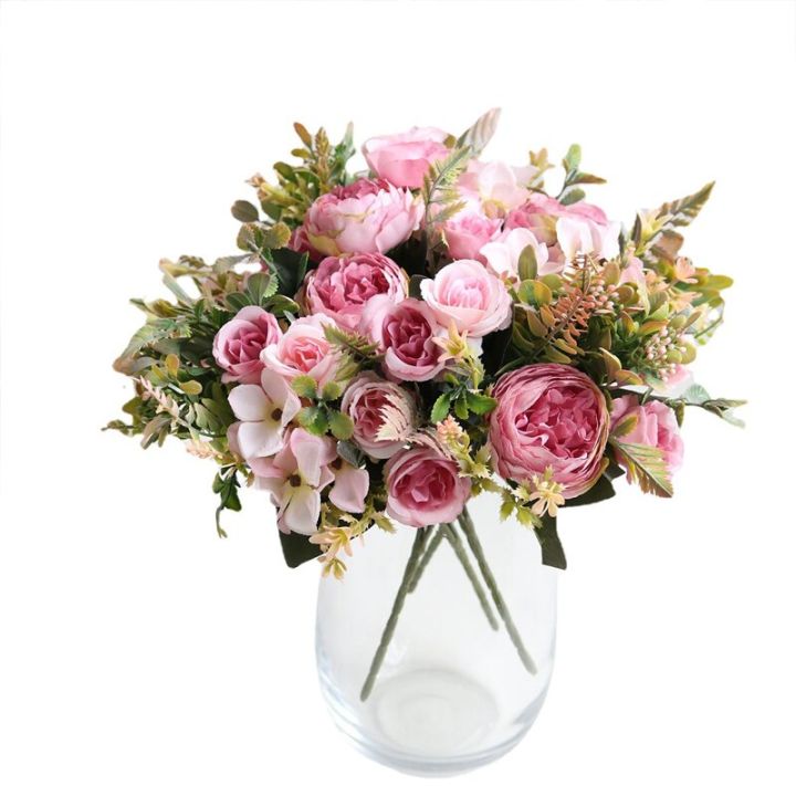Retro Silk Red Artificial Rose Flowers DIY Autumn Wedding Home Decoration Fake Peony Hydrangea Bride Bouquet