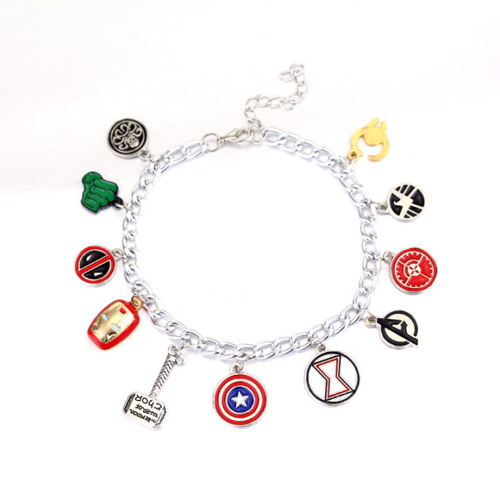 Marvel Avengers Movie Bracelet Captain America Shield Thor Hammer Iron Man Deadpool Metal Enamel Pendant for Men Women