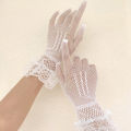 Women Black White Summer Uv-proof Driving Gloves Female Thin Fishnet Mesh Gloves Fashion Ruffle Full Finger Lace Mittens.