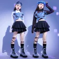 [4-15]Hip Hop Girl Jazz Dance Outfit Korean Crop Top Short Skirt Two Piece Girl Fashion Catwalk Dress. 