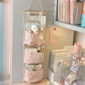 Pink Storage Bag Rack Canvas Wall Mounted Bedroom Storage Bag Multifunctional for Books, Jewelry, and Miscellaneous Items,. 