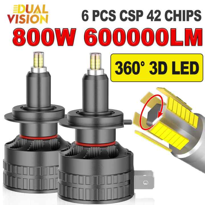 H7 LED 600000LM 800W 360 H4 HB3 HB4 9005 9006 Super Bright 6 Sided CSP ...