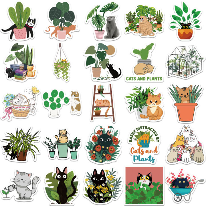 50%20PCS%20Cat%20and%20Plant%20Stickers%20for%20Water%20Bottles,Cute%20Vinyl%20Waterproof%20Laptop%20Skateboard%20Stickers%20Aesthetic%20Computer%20Hydroflask%20-%20Image%205