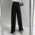 Spring Lady Fashion Concise Baggy Wide Leg Pants Women Straight Leg Casual Suit Trousers Girls Classic Basic Solid Daily Slacks.