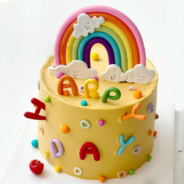 Rainbow Cake Topper, English Letters Happy Birthday Cake Topper, Colorful Letters Rainbow for Kids 1st Birthday Party Supplies