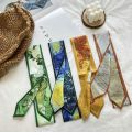 Oil Painting Printed Long Hairband Skinny Neck Scarfs Women Headbands Fashion Hair Scarves Wrist Ribbon Bag Scarf For Women. 