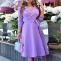 Women's Fashion V-neck Strap Waist Dress New Mid-sleeve Women's Dress Temperament Commuter Women's Dress. 