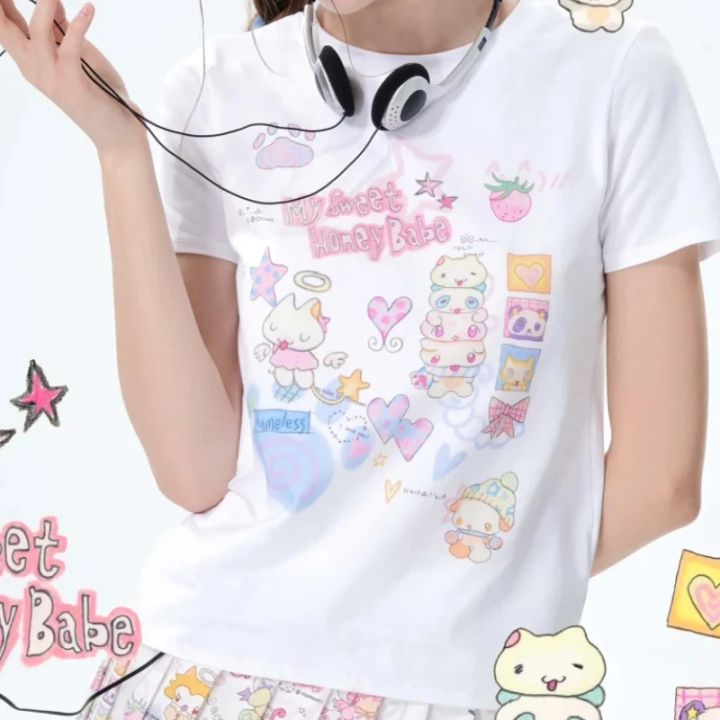 Plus Size Cute Grils Printing T-shirt Gothic Grunge Graphic Y2k Women T-shirts Emo Girls Letter Printing Summer Short Sleeve Top
